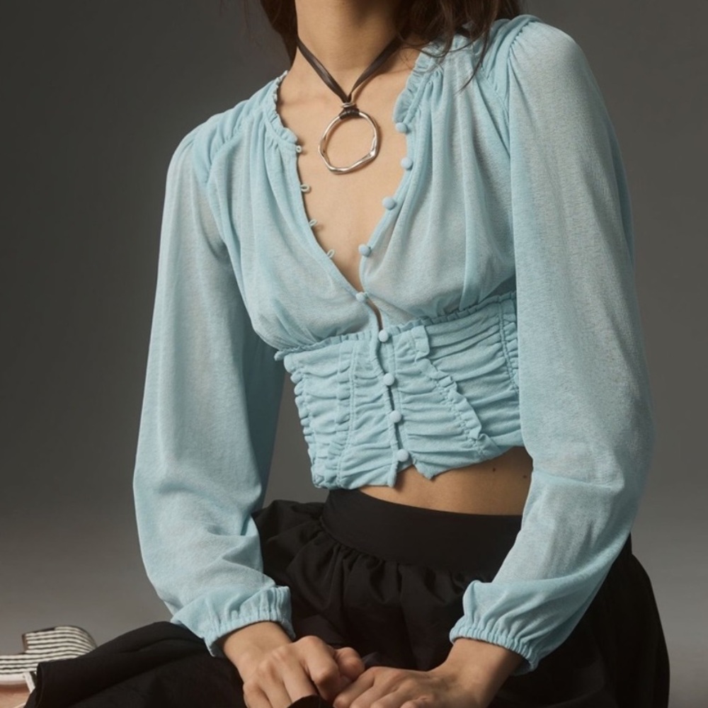 By Anthropologie Long-Sleeve Femme Ruched Cropped Top